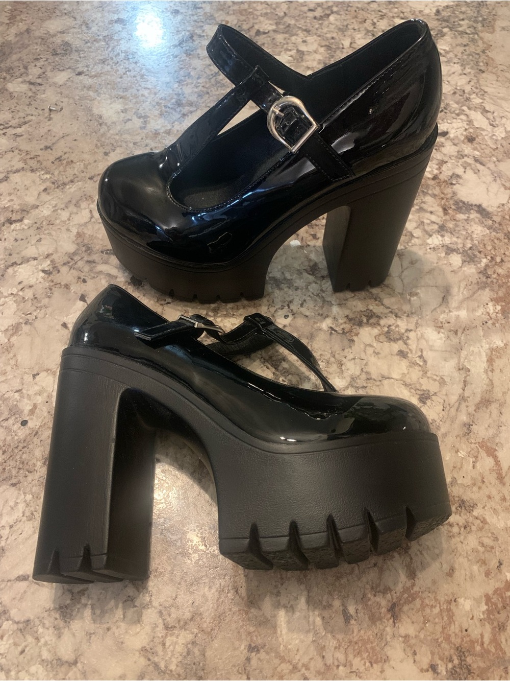 Mary Jane Black Patent Platform T-Strap Mary Janes - Picture 3 of 3